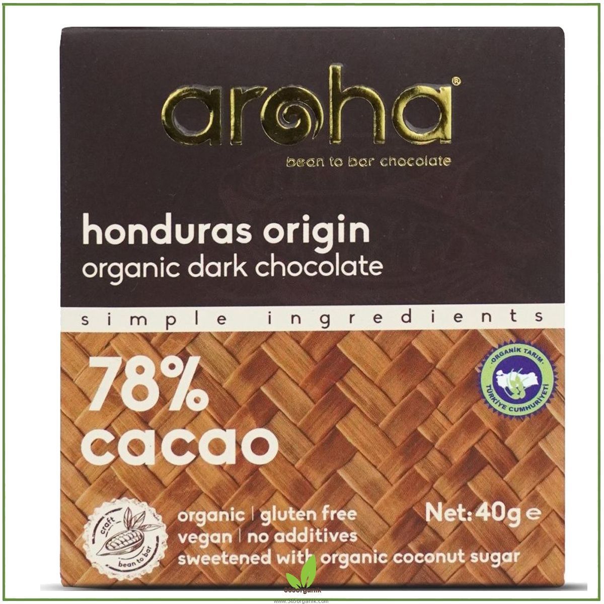 Aroha Organik Bitter Çikolata - %78 Kakao - 40 Gr | Aroha | Organik Çikolatalar | 