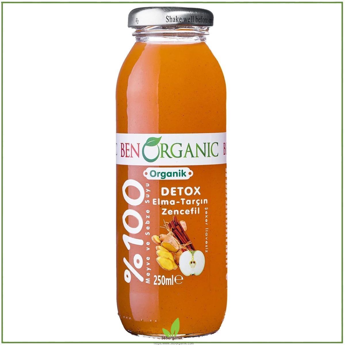 BenOrganic Organik Zencefilli Elma ve Tarçın Suyu 250 ml | BenOrganic | Organik Meyve Suları | 